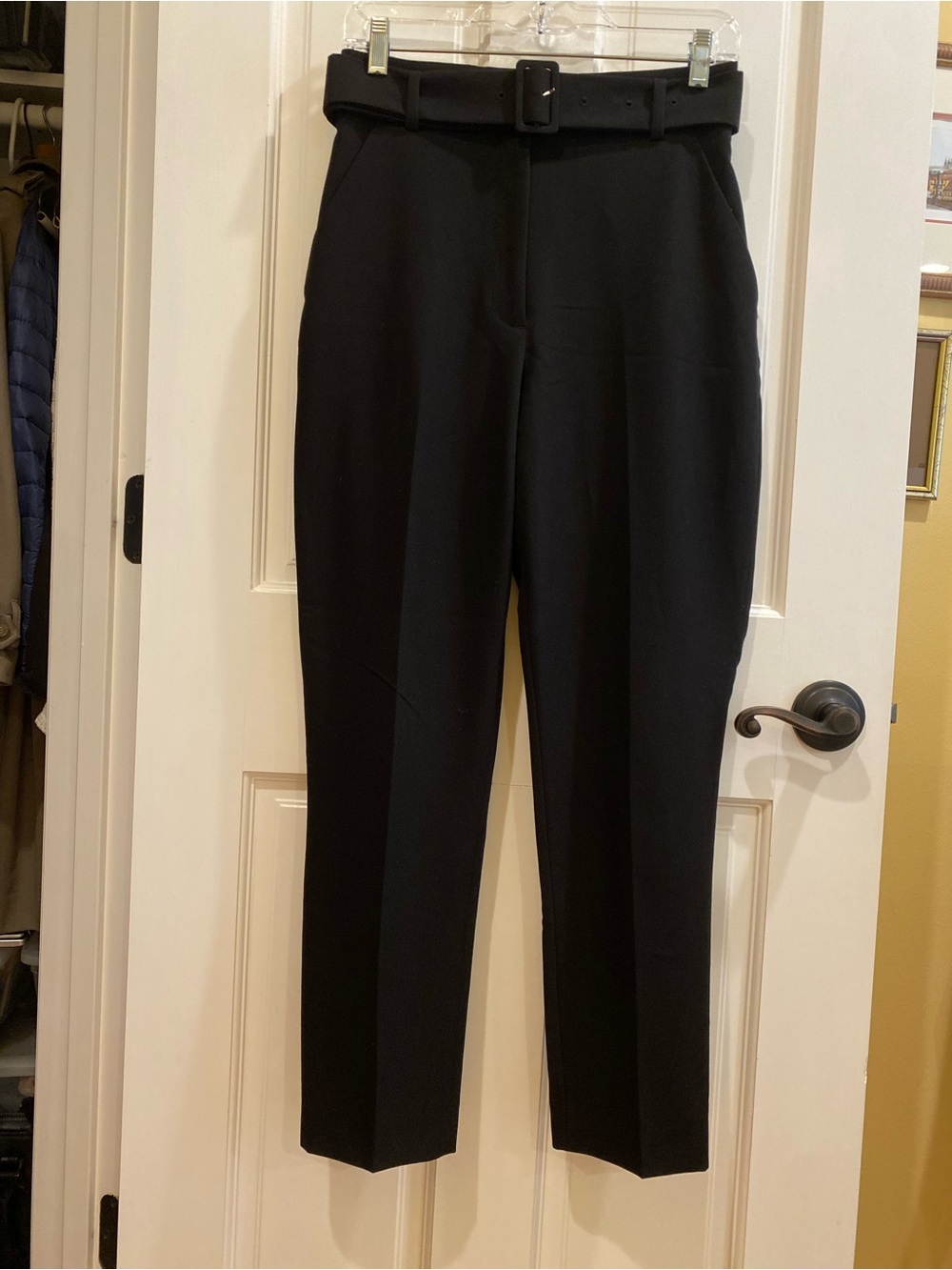 H&M High-Waisted Black Dress Pants with Belt, women’s size 4